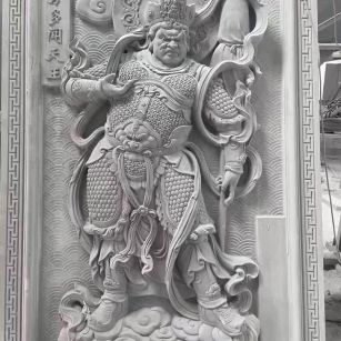 淄博 芝麻灰花岗岩人物雕刻——多闻天王